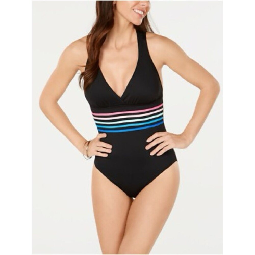 La Blanca Spectrum One Piece Swimsuit Multi Strap Cross Back Sz 16 NWT